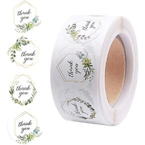 500pcs Thank You Stickers,1" Round Greenery Frames Thank You Stickers Roll 4 Floral Designs Thank You Envelope Labels Perfect for Gift Wraps, Birthday Party Favors