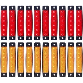 TMH 20 Pcs 3.8" Amber + Red Light 6LED Side Marker Lights, Trailer Marker Lights, Rear Side Marker Lamp for Truck Trailer RV Boat Bus Lorry LED 12V DC