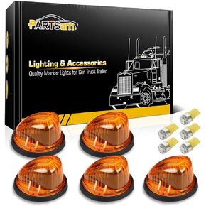 Partsam 5X Cab Marker Light Marker 1313A Amber Lens + 5X Amber T10 LED Bulbs + Base Compatible with/Dually Suburban Blazer C1500 C2500 C3500 K1500 K2500 K3500 1969-1987 Pickup Trucks