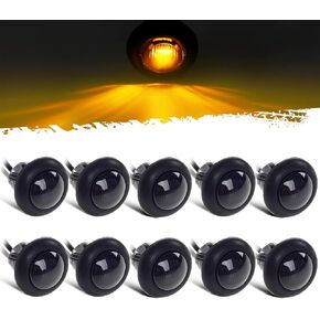 Partsam 10x 3/4" Amber Round Led Marker Light Smoked For Pickup Truck Trailer RV Camper Golf Cart, 3/4" Smoked Mini Clearance Auxiliary Turn Signal Light Lamp