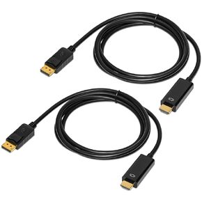 Displayport to HDMI Cable 6 Feet 2-Pack, Display Port (DP) to HDMI Adapter Male to Male Cord Converter for PC to HDTV, Monitor, Projector