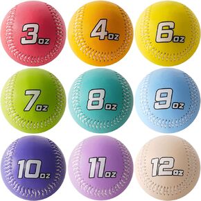Weighted Baseballs Set of 9, 3-12 OZ PloyLeather Balls for Pitching/Hitting/Throwing/Batting,Practice Baseballs for All Skill Levels