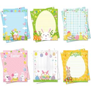 60 Sheets Easter Stationery Paper, 8.5" x 11" Double Sided Holiday Letterhead, Multicolor Bunny Egg Pattern Writing Paper for Notes Cards Invitation Scrapbook Crafts To Do List - 6 Design