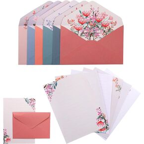 Floral Stationery Paper, 36 Pieces Stationery Set(24 Writing Stationery Paper + 12 Envelopes), Letter Writing Sets, Fancy Envelopes, Stationary Supplies for Love Letter, Party Invitations, Invitation