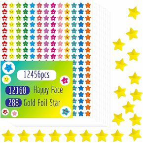 12456 Pcs Happy Face Star Stickers Mega Bundle in 14 Colors and 10 Designs for Reward Behavior Chart (Each Measures 3/8") in Saudi Arabia