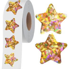 500 PCS Holographic Silvery Star Stickers, Self Adhesive Metallic Glitter Foil Stickers Reflective Star Stickers Reward Behavior Chart Labels for Kids Students Teachers Supplies (Each Measures 1")