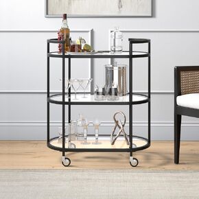 Henn&Hart 30" Wide Oval Bar Cart in Blackened Bronze, Bar Carts for the Home