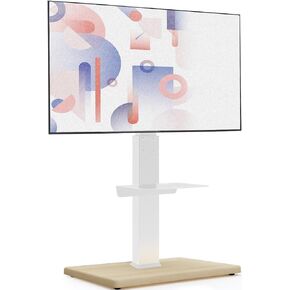 YOMT Floor TV Stand with Mount Wood Base Tall Corner TV Stand for Most 32-75 Inch TVs up to 110 lbs, Swivel TV Mount Stand with Adjustable Shelf for Bedroom and Living Room, Black
