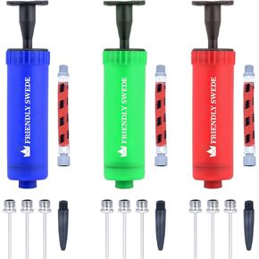 The Friendly Swede Ball Pump for Sports Balls, Including Ball Pump Needles and Nozzles, Hand Air Pump for Balls, Basketball Pump, Hand Pump for Inflatables, Soccer Ball Pump - Multipack