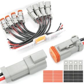 4 Set 8 Pin DT Connector Waterproof Automotive Electrical Butt Connector 16 AWG Wire Connectors Kit with Waterproof Heat Shrink Tubing for Car Truck Boat, 4 Kits (E- 8Pin Wiring 4Pair)…