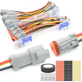 4 Set 8 Pin DT Connector Waterproof Automotive Electrical Butt Connector 16 AWG Wire Connectors Kit with Waterproof Heat Shrink Tubing for Car Truck Boat, 4 Kits (E- 8Pin Wiring 4Pair)…