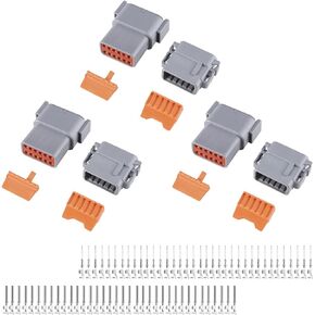 60PCS DTM Connector Kit, 3 Sets 8 Pin IP67 Waterproof Connector DTM04-8P/DTM06-8S for 22-15 AWG Wire Harness with Size 20 Contacts Pin Sockets
