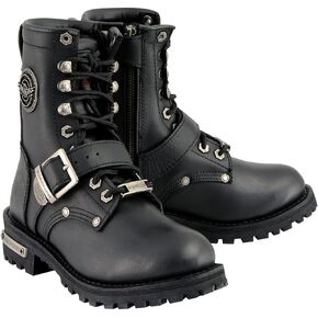 Milwaukee Leather MBL201 Women's Black Leather Lace-Up Motorcycle Rider Boots w/Buckles