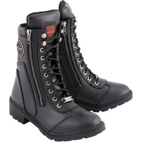 Milwaukee Leather MBL9301 Women's Black Lace-Up Motorcycle Biker Riding Boots with Side Zipper Entry - 9.5