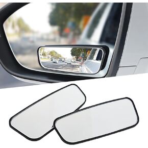 Pack-2 HD Convex Wide Angle Looking Glass, 3.74" x 1.41" Rectangular Curved Blind Spot Mirror, General Motors Parking Aid Tool, Universal for Most Cars (Black)