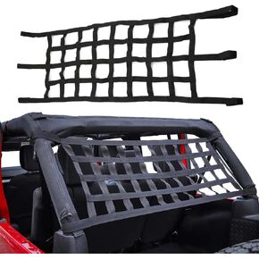 Top Roof Mesh Cargo Neting Hammock for Jeep Wrangler TJ JK JL 1997-2020 2/4 Door Heavy Duty Rear Protetive Net for Jeep Window Cargo Net Mesh Cover Exterior Accessories