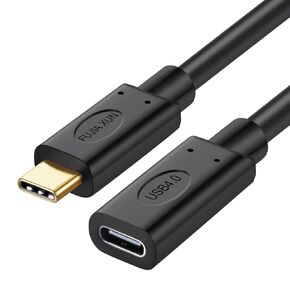 2FT Thunderbolt 4 Extension Cable, USB Type C Flexible TPU Fast Charge Cable 240W, 40Gbps, 8K@60Hz Compatible with Thunderbolt 3, USB 3.1/3.2 (Twisted Pair, Black, 2FT)