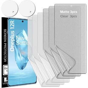 [3SET 8PCS] (3 Self Healing(clear) TPU film + 3 Anti-glare(matte) TPU film Screen Protector + 2 Lens Protector) compatible with Oneplus 12R (Not for Oneplus 12) Easy to Install TPU Film screen protector Scratch Resistant [Perfect Fit for 3D edge Screen]