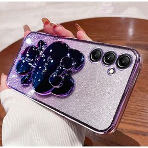 for Samsung Galaxy A25 5G Case for Women Cute Hidden Rabbit Bunny Mirror Stand,Plating Girly Glitter Gradient Layer Crystal Clear Soft Silicone Shockproof Phone Case for Samsung A25 5G Pink