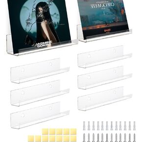 lyingchao 6 Pack Vinyl Record Wall Mount, 7-inch Vinyl Record Shelf Clear Acrylic Record Holder for Albums Frames for Vinyl Records to Display, Unique Decor for Music Records Collector and Vinyl Love