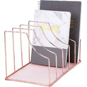 Simmer Stone File Sorter Organizer, 5 Section Magazine Holder Rack, Desktop Wire Book Stand for Mail, Paper, Document, Folder, Record and Desk Accessories, Gold