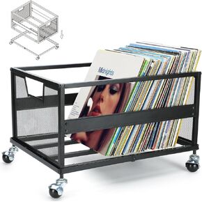 Metal Vinyl Record Storage Crate with Wheels, Vinyl Record Holder for Albums, Vinyl Record Storage Rack - Holds up to 100 LP, Stylish Organizer for Your Vinyl Record Collection