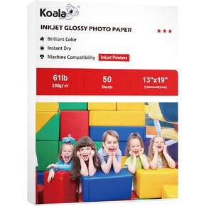 Koala Heavyweight Photo Paper High Glossy 13X19 Inches for Inkjet Printing 50 Sheets 61LB