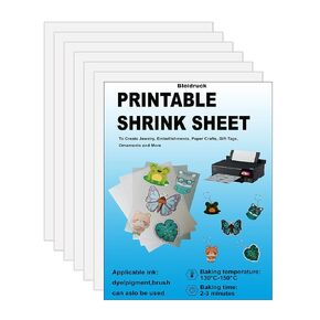  Printable Shrink Plastic Sheets, Shrink Films Papers for Kids Creative Craft, 6 Glossy White Sheets 8.3 x 11.7 inch for Inkjet Printer