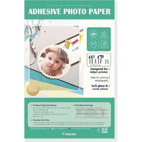 11x17 Self Adhesive Photo Paper, A3 Glossy Photo Sticker for Inkjet Printer, 30 Pack, 115gsm (P1117SS115AG)