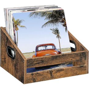 Vinyl Record Storage Organizer, Vintage Wooden Display Holder for Album,Desktop File Storage Box, Trapezoidal Storage Crate for Vinyl Records, Photo Albums, Magazines, Rustic Brown MCW03FG