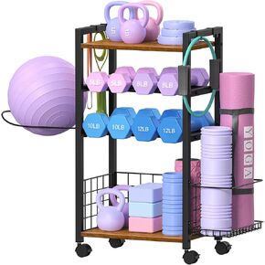 Snughome Dumbbell Rack, Weight Rack for Dumbbells, Home Gym Storage Rack for Kettlebells, Workout Equipment, Foam Roller and Yoga Mat Storage Rack, All in One Dumbbell Rack with Wheels and Hooks in Kuwait