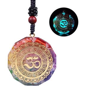 Day Day Up Orgonite Pendant Om Symbol Luminous Necklace Chakra Healing Energy Necklace Meditation Jewelry 1.38 inch