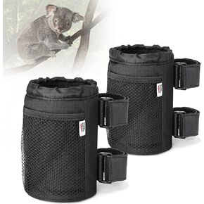 KEMIMOTO Cup Holder, Roll Bar Cup Holder for UTVs Wheelchair Scooter Walker Rollator Bike Golf Cart Boat Cup Drink Holder with Mesh Pockets and Sticky Straps, 2 Pack