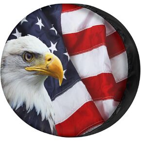 Foruidea American Flag Eagle Spare Tire Cover Dust-Proof Wheel Tire Cover Fit Trailer, RV, SUV and Many Vehicle 13inch