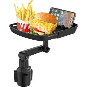 Car Cup Holder Tray Table Multifunctional Car Tray for Eating 360° Swivel Adjustable Car Food Eating Tray Table and Base with Extra Phone Slot（Enhanced Tray deepening） Black