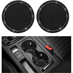 4 PCS Bling Car Cup Coaster, 2.75 Inch Crystal Rhinestone Auto Cup Holder Insert Coaster, Anti-Slip Durable Car Drink Cup Mat, Universal Vehicle Interior Decor Accessories (Black & Red)