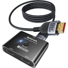 GANA HDMI 2.1 Switch, Ultra HD 8K Bi-Directional HDMI Splitter Switcher Support 4K@120Hz, 8K@60Hz【with 4.9FT HDMI Cable】, Aluminum HDMI Selector for PS5/PS4, Xbox, Roku, TV, Fire Stick (Black)
