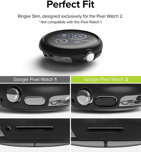 Ringke Slim [Anti-Yellowing Material / 2 Pack] Compatible with Google Pixel Watch 2 Case, Solid Transparent Cover + Extra Color for Women, Men - Clear + Matte Black in Kuwait