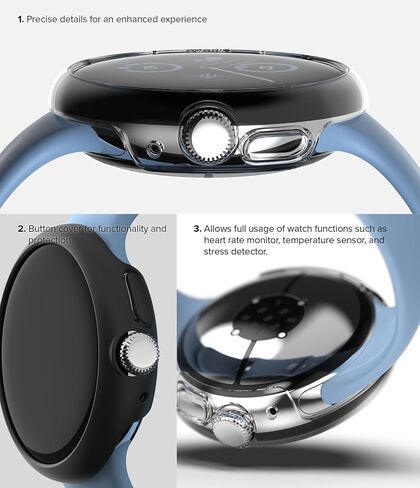 Ringke Slim [Anti-Yellowing Material / 2 Pack] Compatible with Google Pixel Watch 2 Case, Solid Transparent Cover + Extra Color for Women, Men - Clear + Matte Black in Kuwait