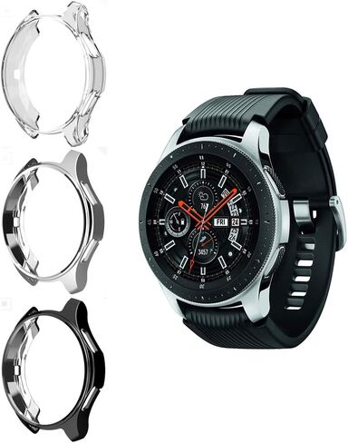 Suoman 3-Pack for Samsung Galaxy Watch 46mm Case, Soft Plated TPU Protective Bumper Cover Case for Galaxy Watch 46mm (2018), (Not Fit for 46mm 2021), Black+Silver+Clear in Saudi Arabia