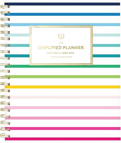 AT-A-GLANCE Planner 2024-2025 Academic, Simplified by Emily Ley, Weekly & Monthly, 8-1/2" x 11", Large, Monthly Tabs, Flexible Cover, Happy Stripe (EL24-905A) in Saudi Arabia