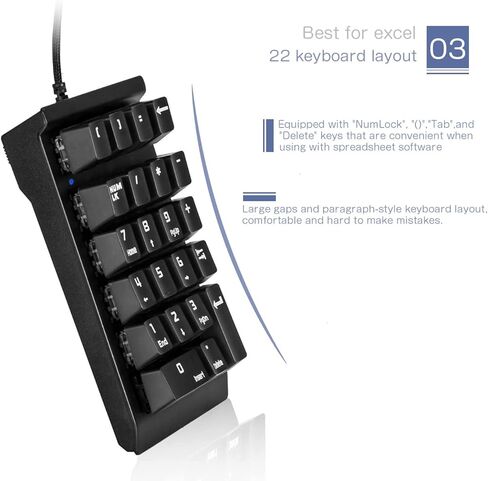 لوحة أرقام، لوحة مفاتيح رقمية سلكية ميكانيكية USB من KcBlue (مفاتيح زرقاء) مع 22 لوحة أرقام لأجهزة الكمبيوتر المحمول والكمبيوتر المكتبي، KC-K30 in Kuwait