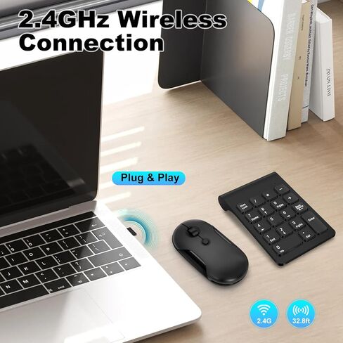 مجموعة لوحة مفاتيح وماوس رقمية لاسلكية من TRELC، لوحة أرقام صغيرة 2.4G 18 مفتاحًا مع ماوس صامت، ملحقات لوحة المفاتيح Numpad لإدخال بيانات المحاسبة المالية لأجهزة الكمبيوتر المحمول والكمبيوتر الشخصي وسطح المكتب والكمبيوتر المحمول (أسود) in Kuwait