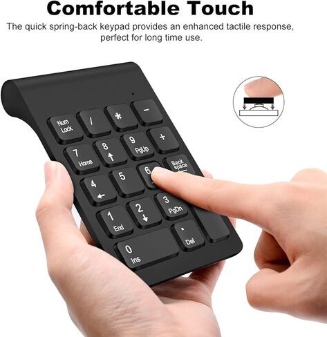 مجموعة لوحة مفاتيح وماوس رقمية لاسلكية من TRELC، لوحة أرقام صغيرة 2.4G 18 مفتاحًا مع ماوس صامت، ملحقات لوحة المفاتيح Numpad لإدخال بيانات المحاسبة المالية لأجهزة الكمبيوتر المحمول والكمبيوتر الشخصي وسطح المكتب والكمبيوتر المحمول (أسود) in Kuwait