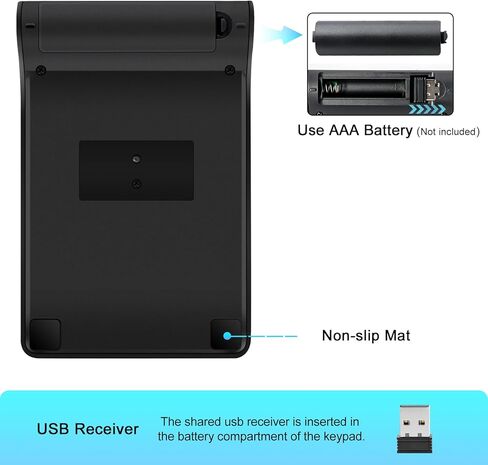 مجموعة لوحة مفاتيح وماوس رقمية لاسلكية من TRELC، لوحة أرقام صغيرة 2.4G 18 مفتاحًا مع ماوس صامت، ملحقات لوحة المفاتيح Numpad لإدخال بيانات المحاسبة المالية لأجهزة الكمبيوتر المحمول والكمبيوتر الشخصي وسطح المكتب والكمبيوتر المحمول (أسود) in Kuwait