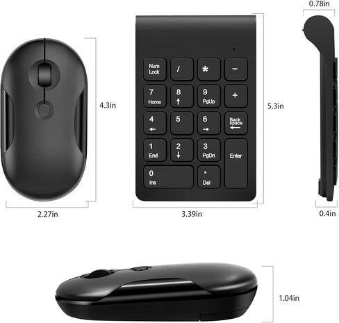 مجموعة لوحة مفاتيح وماوس رقمية لاسلكية من TRELC، لوحة أرقام صغيرة 2.4G 18 مفتاحًا مع ماوس صامت، ملحقات لوحة المفاتيح Numpad لإدخال بيانات المحاسبة المالية لأجهزة الكمبيوتر المحمول والكمبيوتر الشخصي وسطح المكتب والكمبيوتر المحمول (أسود) in Kuwait