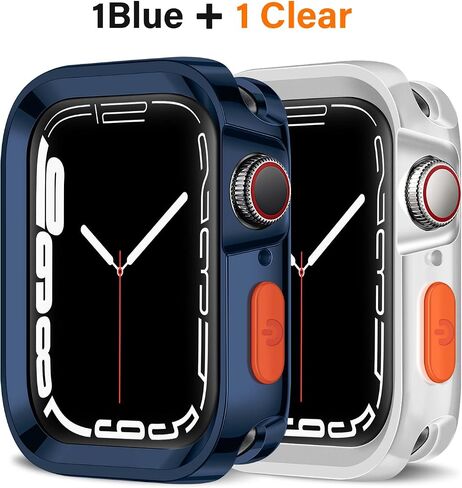 Amizee 2 Pack Rugged Case Compatible with Apple Watch Case Series 9/8/7 45mm Series 6/SE/5/4 44mm, Soft TPU Shockproof Bumper Drop Proof Protective Cover for iWatch (Plating Blue/Clear) in Saudi Arabia