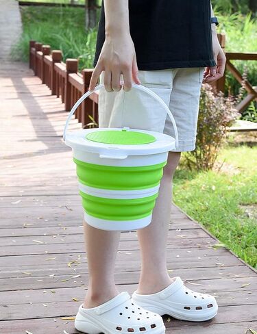 دلو قابل للطي سعة 10 لتر 2.6 جالون دلو غسيل السيارات قابل للطي ومحمول في الهواء الطلق والحديقة والتخييم وغسيل السيارات (أخضر) in Saudi Arabia
