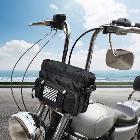حقيبة دراجة نارية قابلة للتوسيع، حقيبة مقود دراجة نارية عالمية، حقيبة أدوات مقاومة للماء بعلم أمريكي 1680D وحقيبة شوكة وحقيبة سيسي بار للدراجات النارية كروزر سوفتيل سبورتسترز الدراجة الترابية باللون الأسود in Kuwait