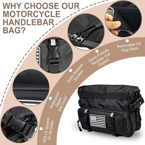 حقيبة دراجة نارية قابلة للتوسيع، حقيبة مقود دراجة نارية عالمية، حقيبة أدوات مقاومة للماء بعلم أمريكي 1680D وحقيبة شوكة وحقيبة سيسي بار للدراجات النارية كروزر سوفتيل سبورتسترز الدراجة الترابية باللون الأسود in Kuwait